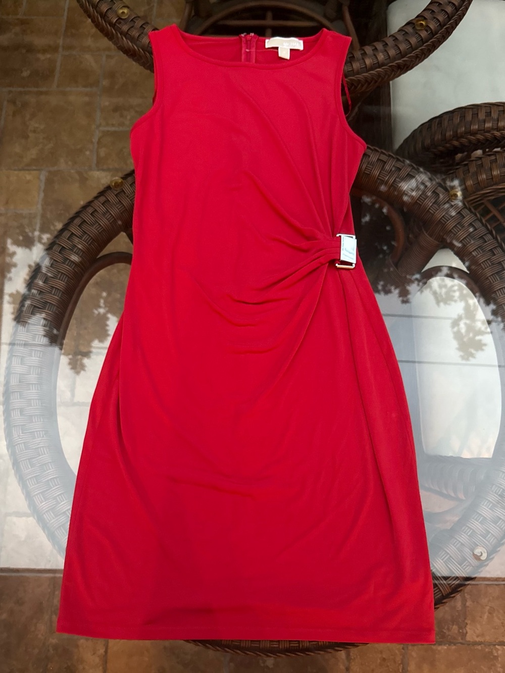 Michael Kors Sleeveless Red Sheath Dress with Side Buckle Detail